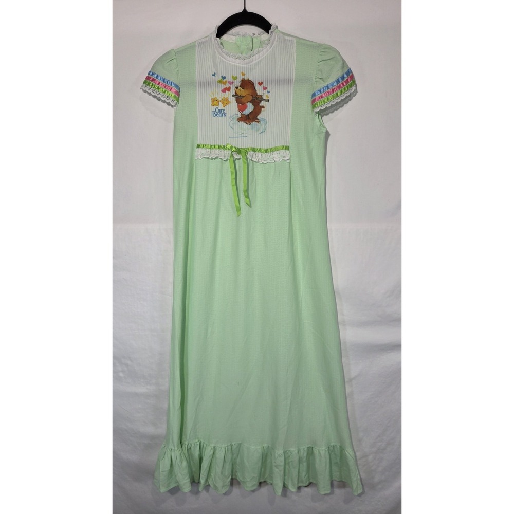 Rare 1980s Care Bears Long Nightgown Girls 12 Mint Green Lace Ruffle Kidcore